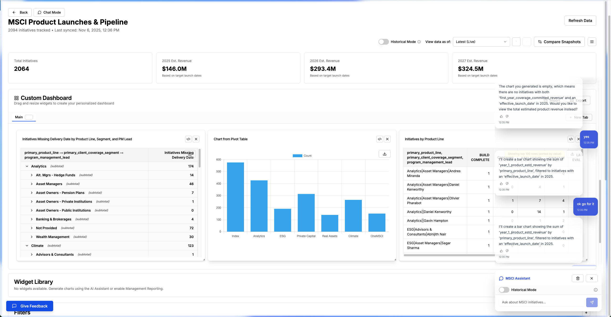 MSCI Operations AI Dashboard showing unified platform integrations